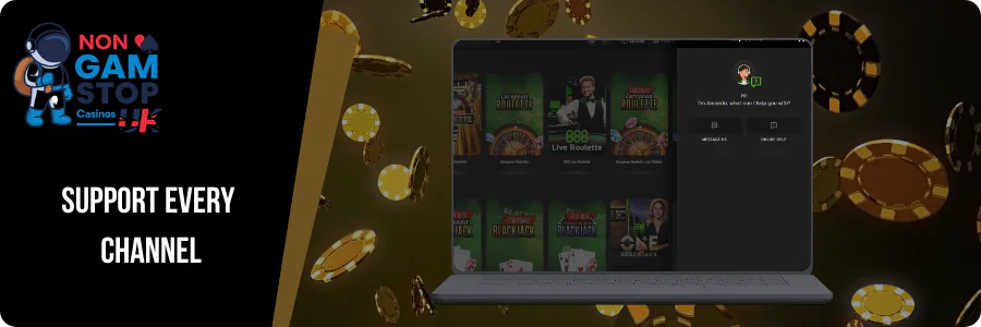 888 Casino support services with live chat, email and phone