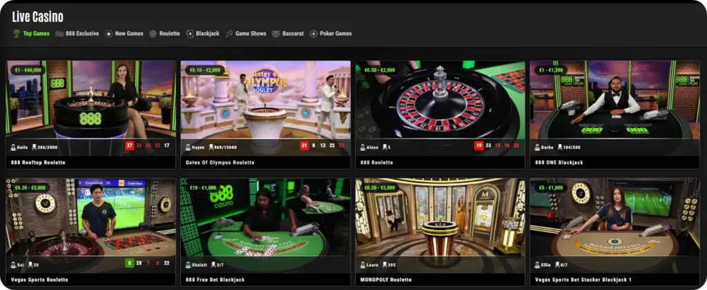Roulette and BlackJack in 888 Casino