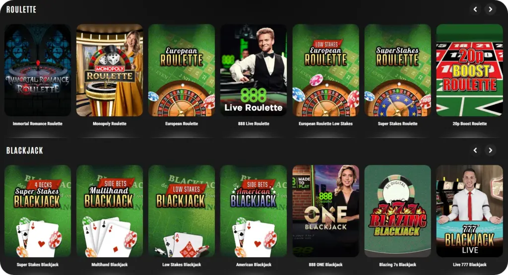 888 Casino - table games section