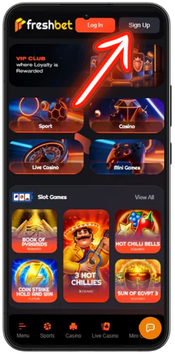 Freshbet Casino Sign Up button at the top of the page