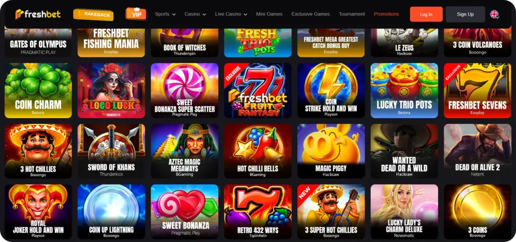 Game lobby on Freshbet Casino