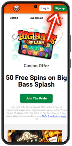 LeoVegas Casino green Sign Up button on the homepage