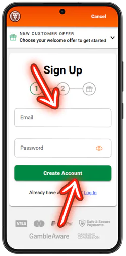 LeoVegas Casino login and password creation step