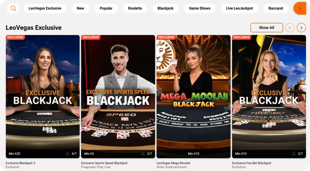 LeoVegas Casino live gaming tables with real dealers