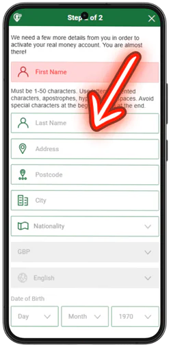 Mr. Vegas Casino personal details form during registration