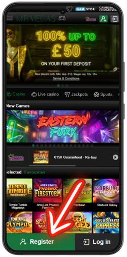 Mr. Vegas Casino registration button on the official website