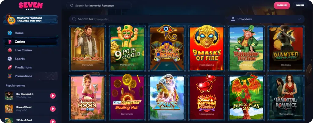 Slots catalog on Seven Casino